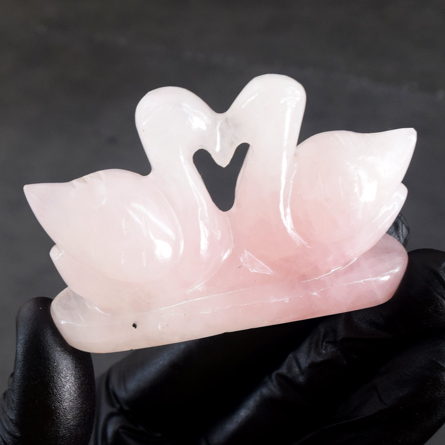 Lovely 367.00 Cts Genuine Rose Quartz Carved Premium Love Swan Pair