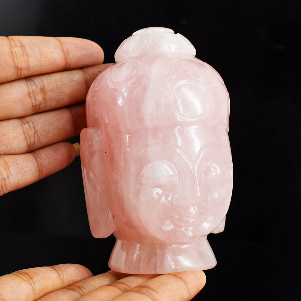 Natural 2107.00 Cts Genuine  Pink Rose Quartz  Hand Carved Crystal Gemstone Buddha Head Carving