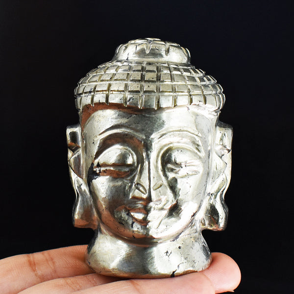 Stunning 1565.00 Cts Genuine Pyrite Hand Carved  Crystal Gemstone Buddha Head  Carving