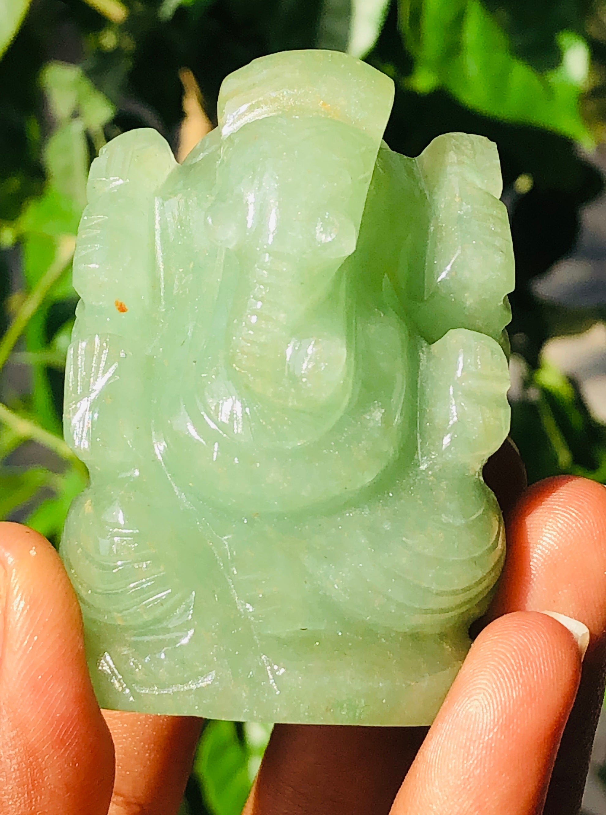 Exclusive 535.00 Cts Aventurine Divine Hand Carved Genuine Crystal Gemstone Carving Lord Ganesha