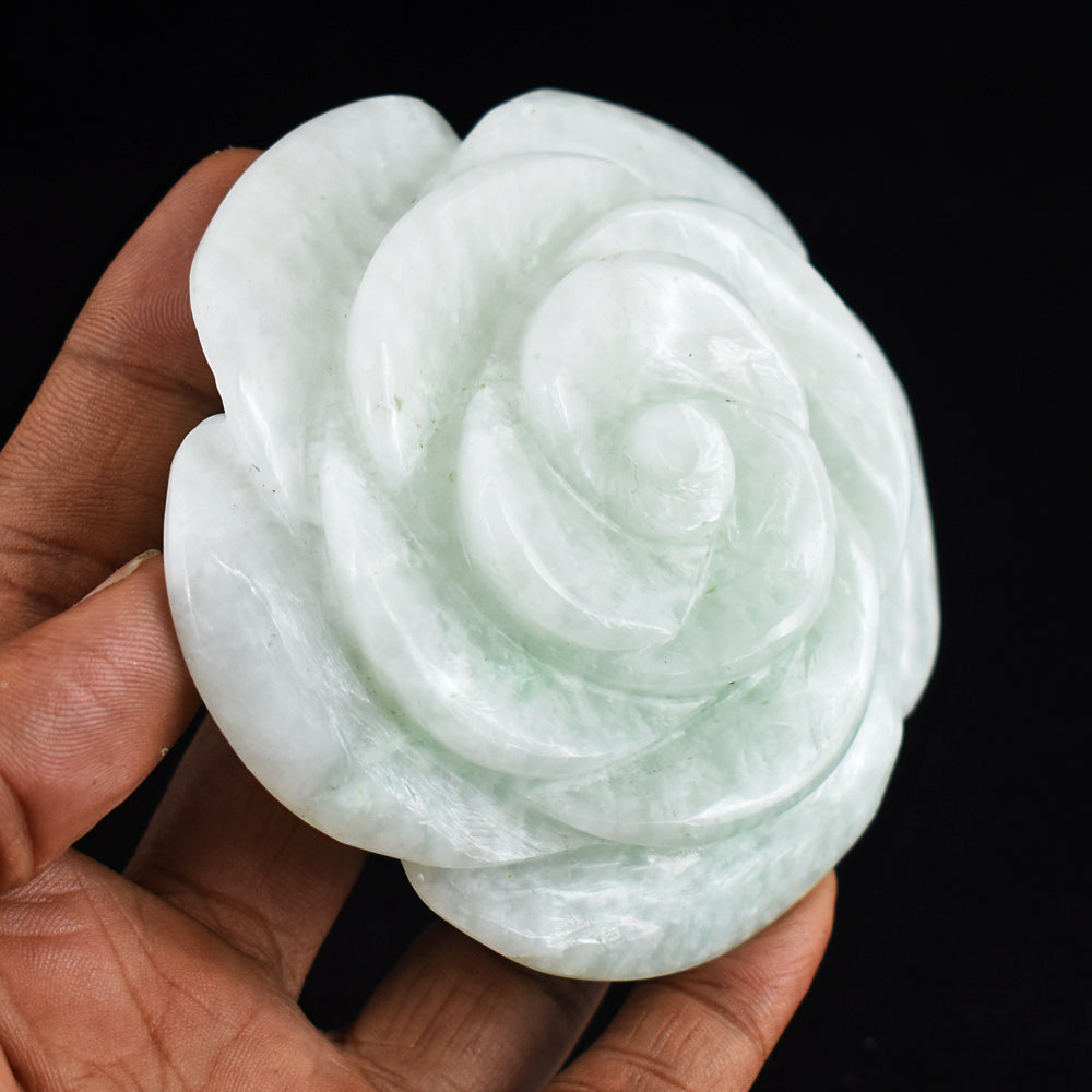 Natural  990.00 Carats  Genuine  Amazonite   Hand   Carved  Crystal Rose  Flower  Carving   Gemstone