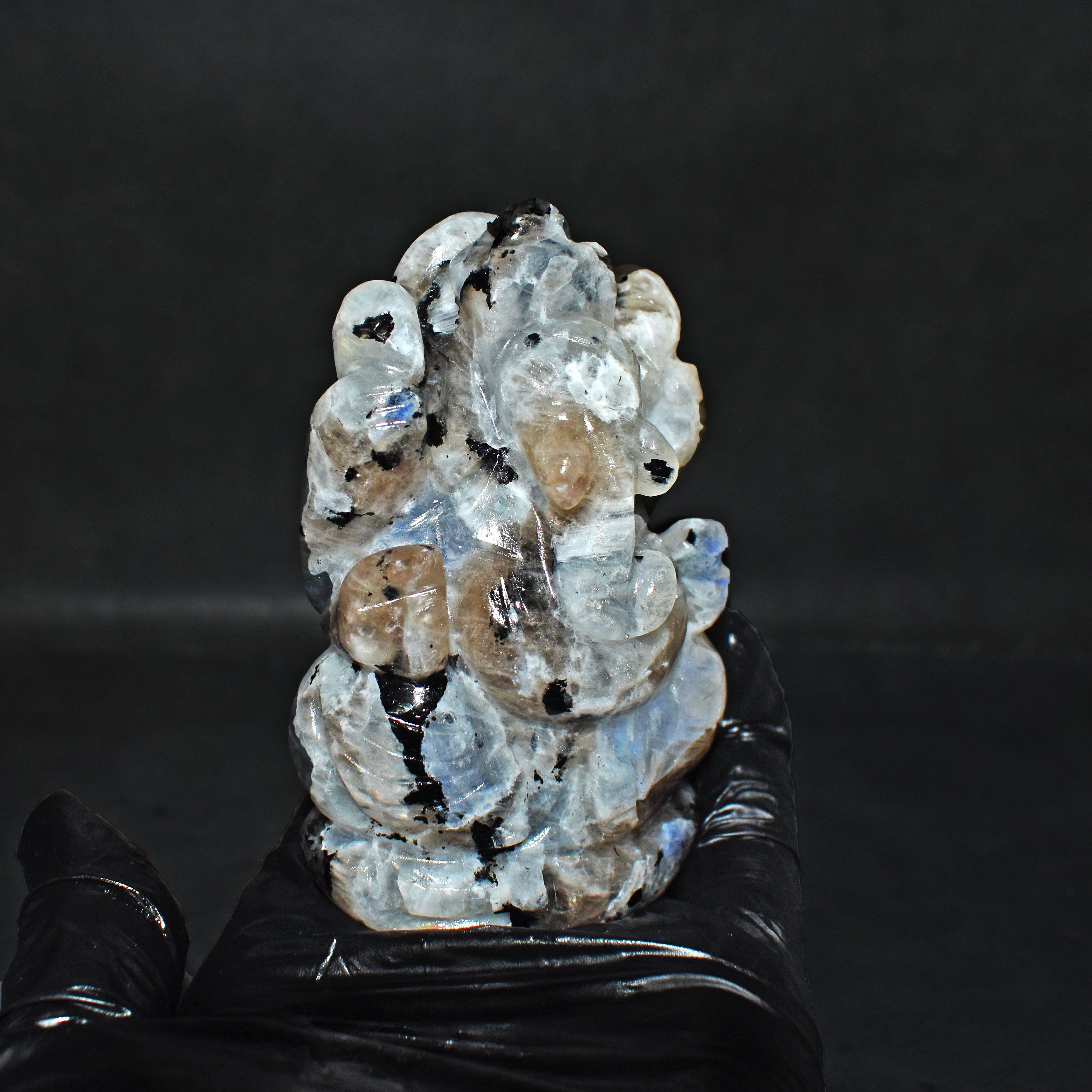 Amazing 1075.00 Cts Genuine Moonstone Divine Hand Carved  Lord Ganesha Idol Gemstone Carving
