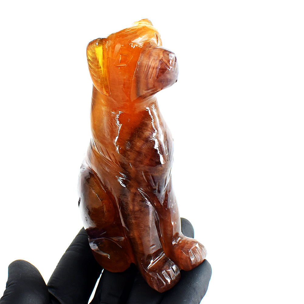 Artisian 1700.00 Cts Genuine Multicolor Fluorite Hand Carved Gemstone Carving Dog