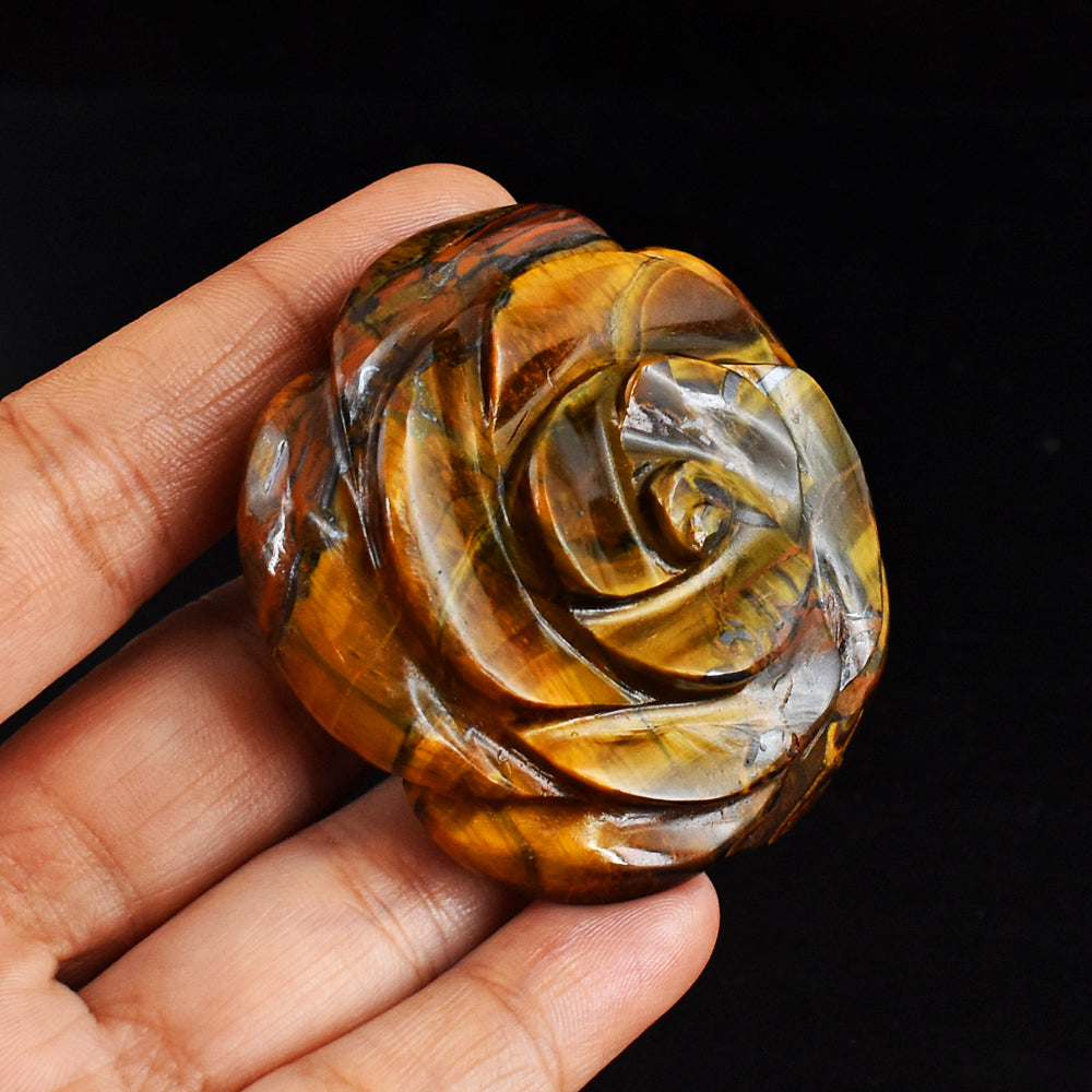 Craftsmen  425.00  Carats Genuine  Golden Tiger Eye  Hand  Carved  Crystal  Rose  Gemstone  Carving