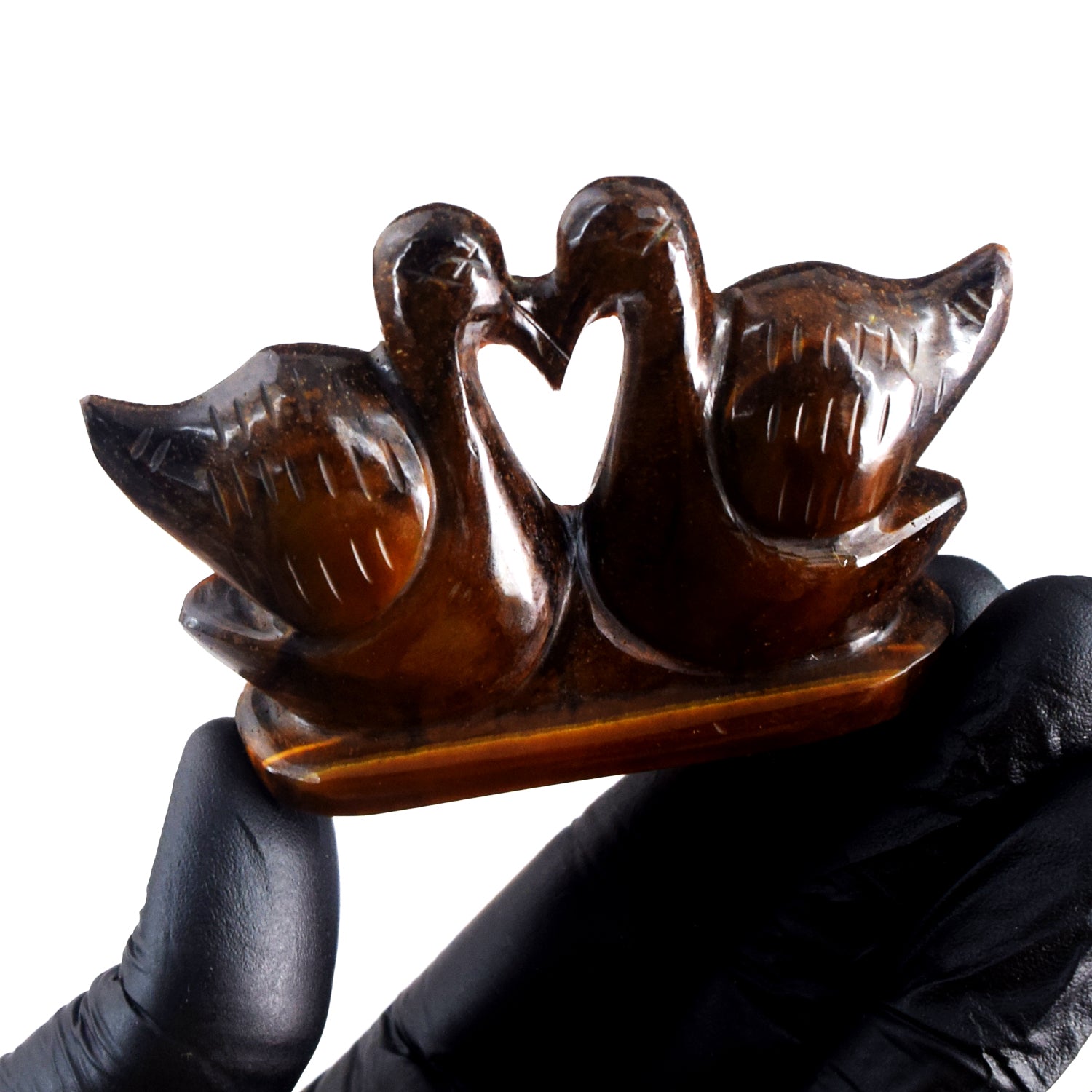 Graceful 553.00 Cts Genuine Tiger Eye Hand Carved Premium Love Swan Pair