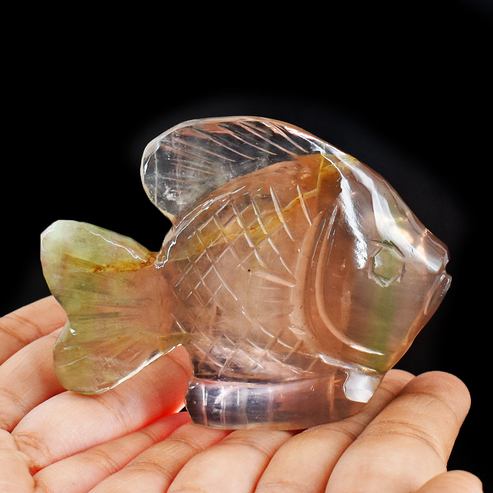 Artisian 818.00 Cts  Genuine Multicolor Fluorite Hand Carved  Crystal Gemstone Carving Fish