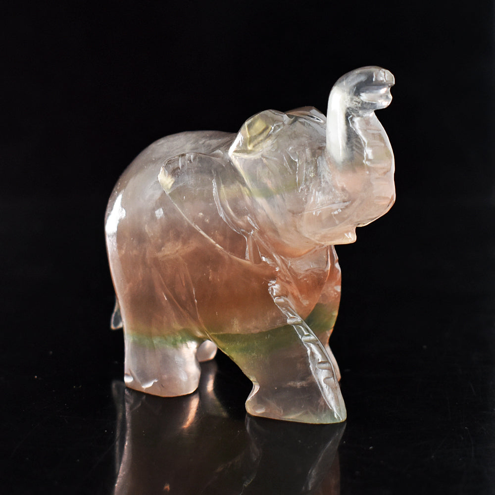 Natural  726.00  Carats  Genuine Multicolor Fluorite Hand Carved Crystal Elephant Gemstone Carving