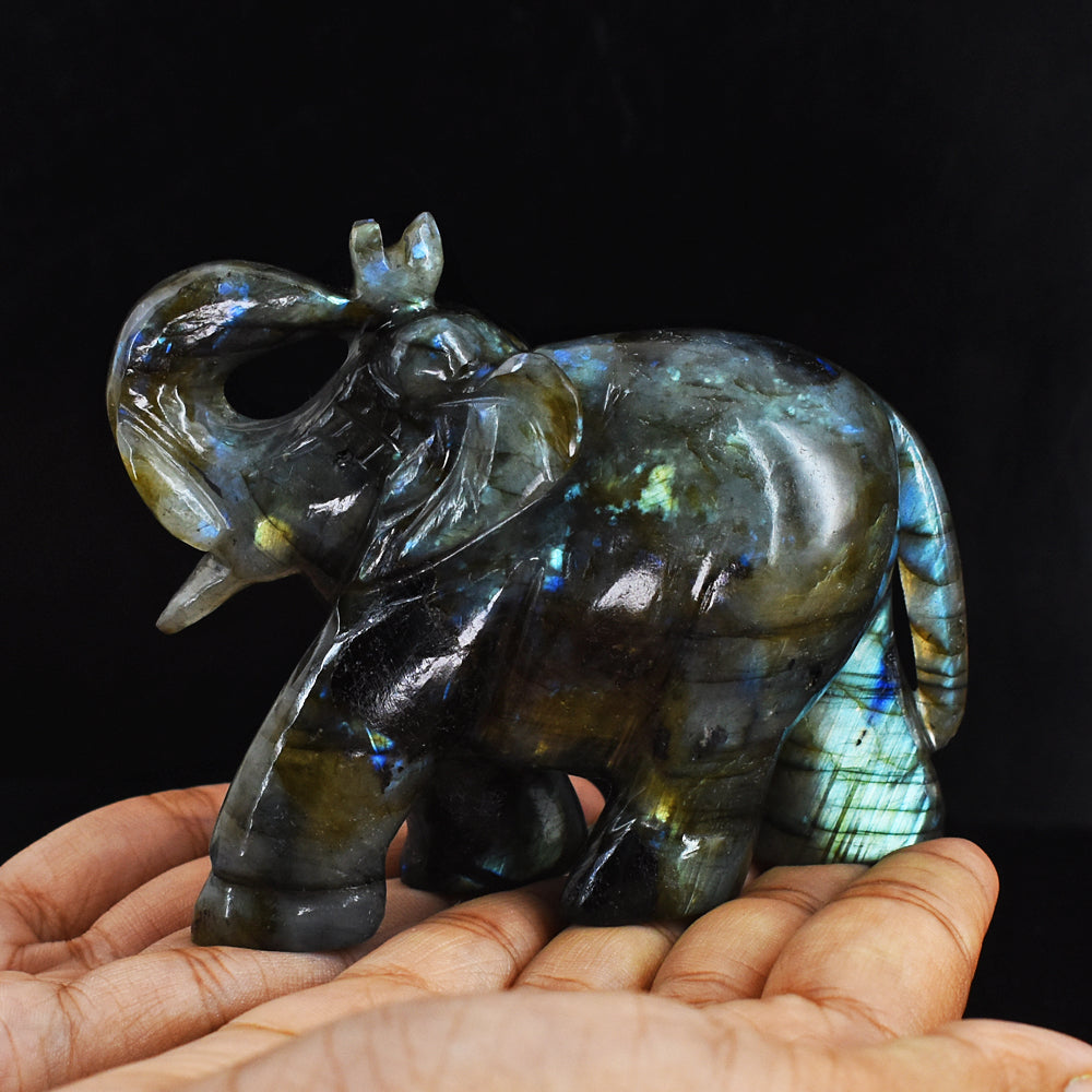 Amazing Flash Labradorite 1388.00 Cts Genuine Hand Carved Crystal Gemstone Carving Elephant