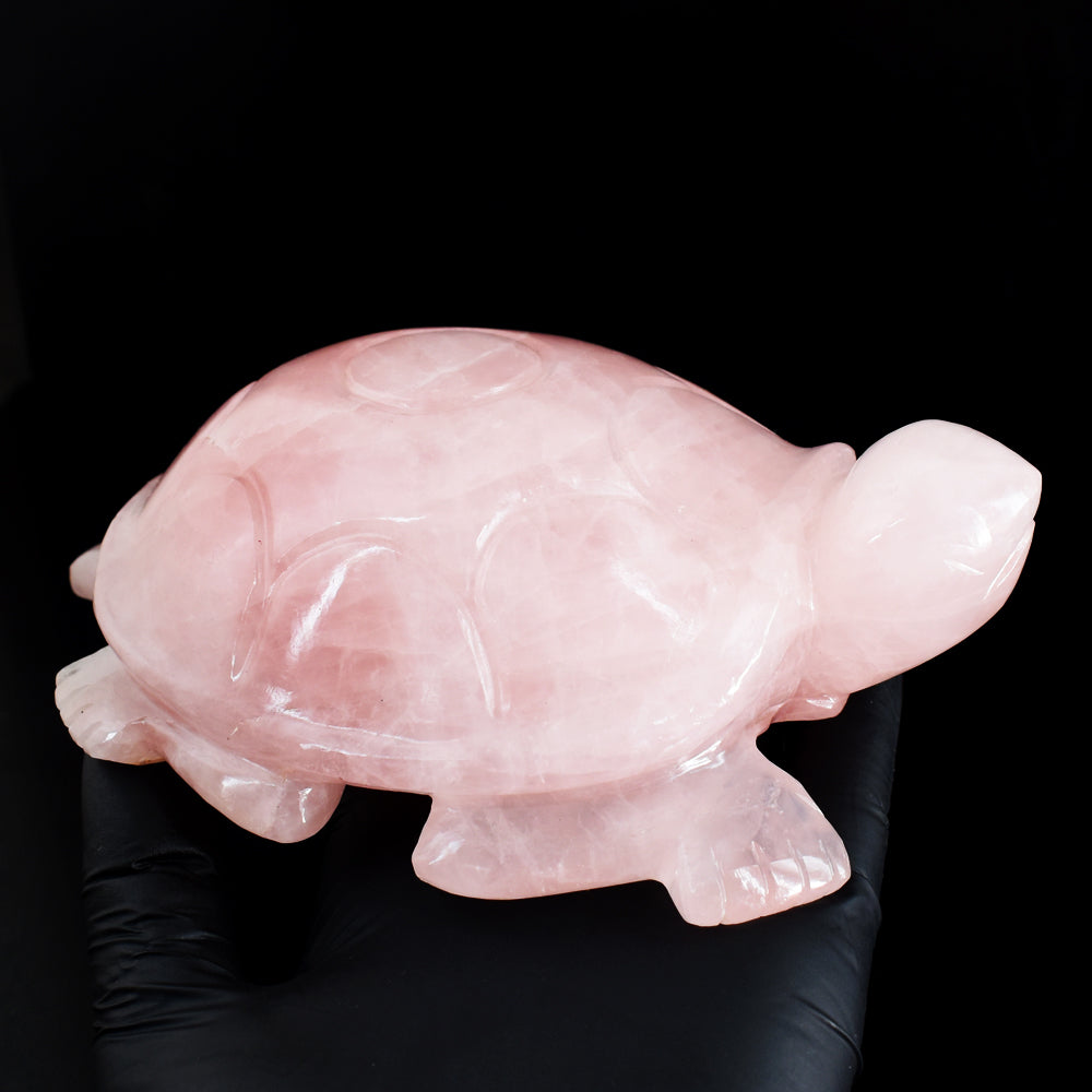 Amazing 4206.00 Cts Genuine Pink Rose Quartz Hand Carved Premium Crystal Turtle