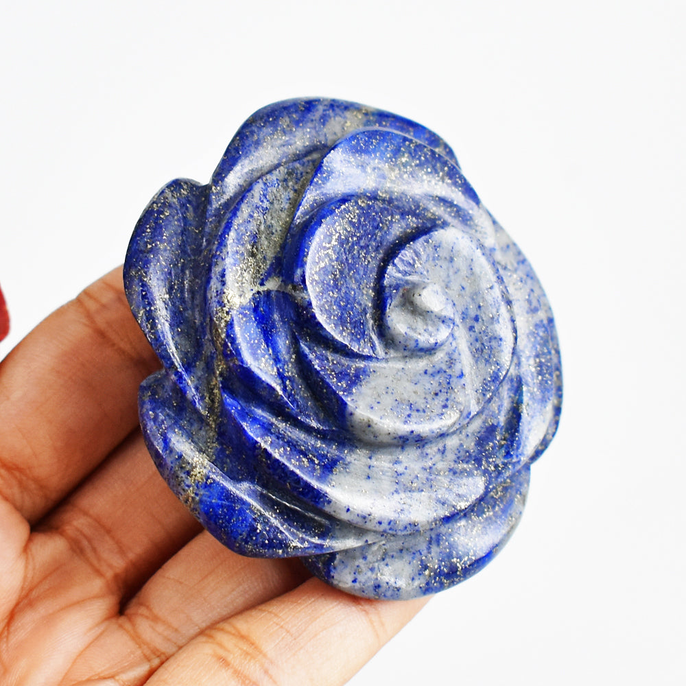 Beautiful 582.00 Carats Blue  Lapis  Lazuli  Hand  Carved  Genuine Carving Rose Flower Gemstone