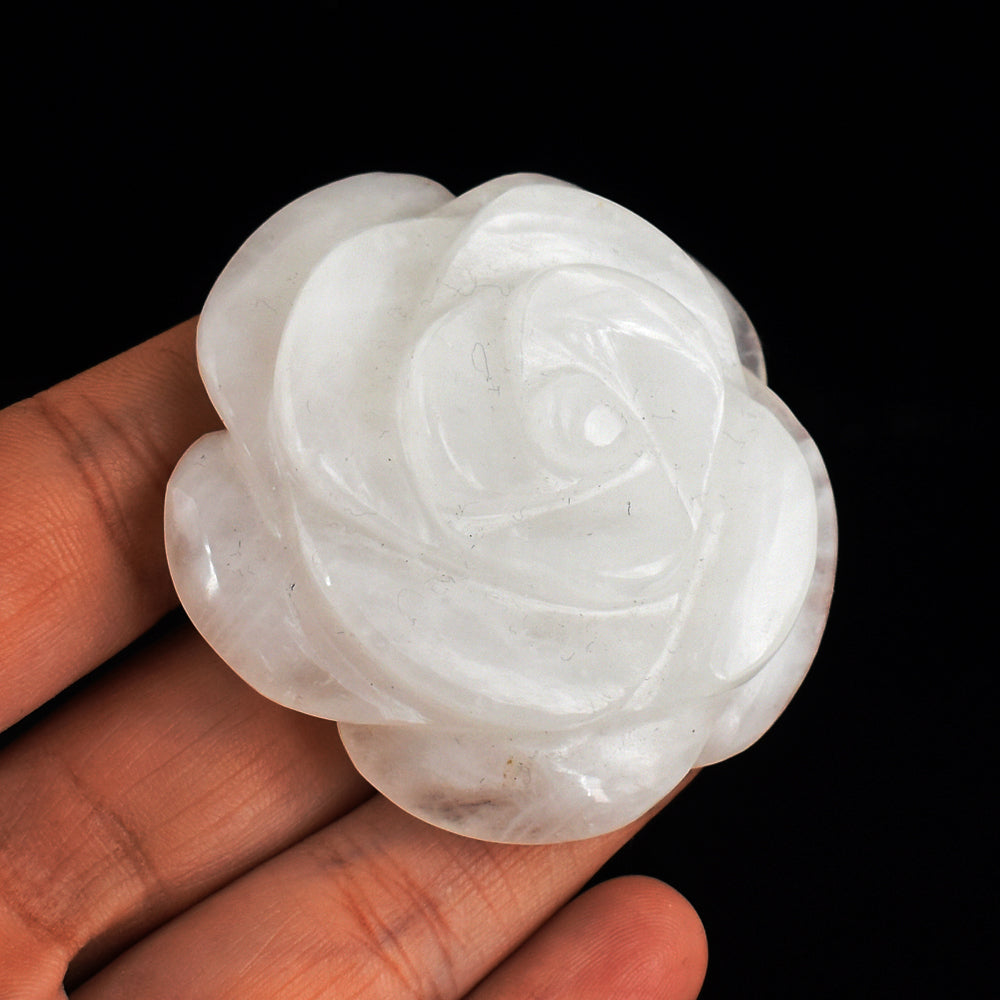 Genuine 336.00 Carats Genuine White  Quartz  Hand Carved Crystal Rose Flower Gemstone Carving