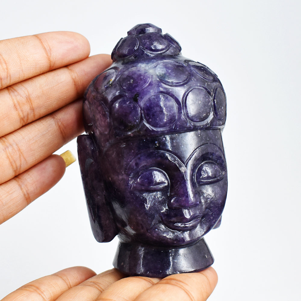 Artisian 1626.00 Carats  Genuine Lepidolite Hand Carved Crystal Gemstone Buddha Head Carving