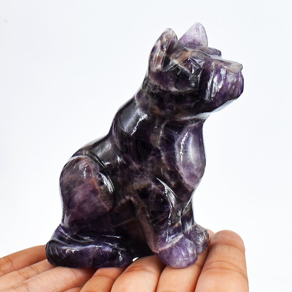 Amazing 1562.00 Carats Genuine Amethyst Hand Carved  Crystal Gemstone Carving Dog