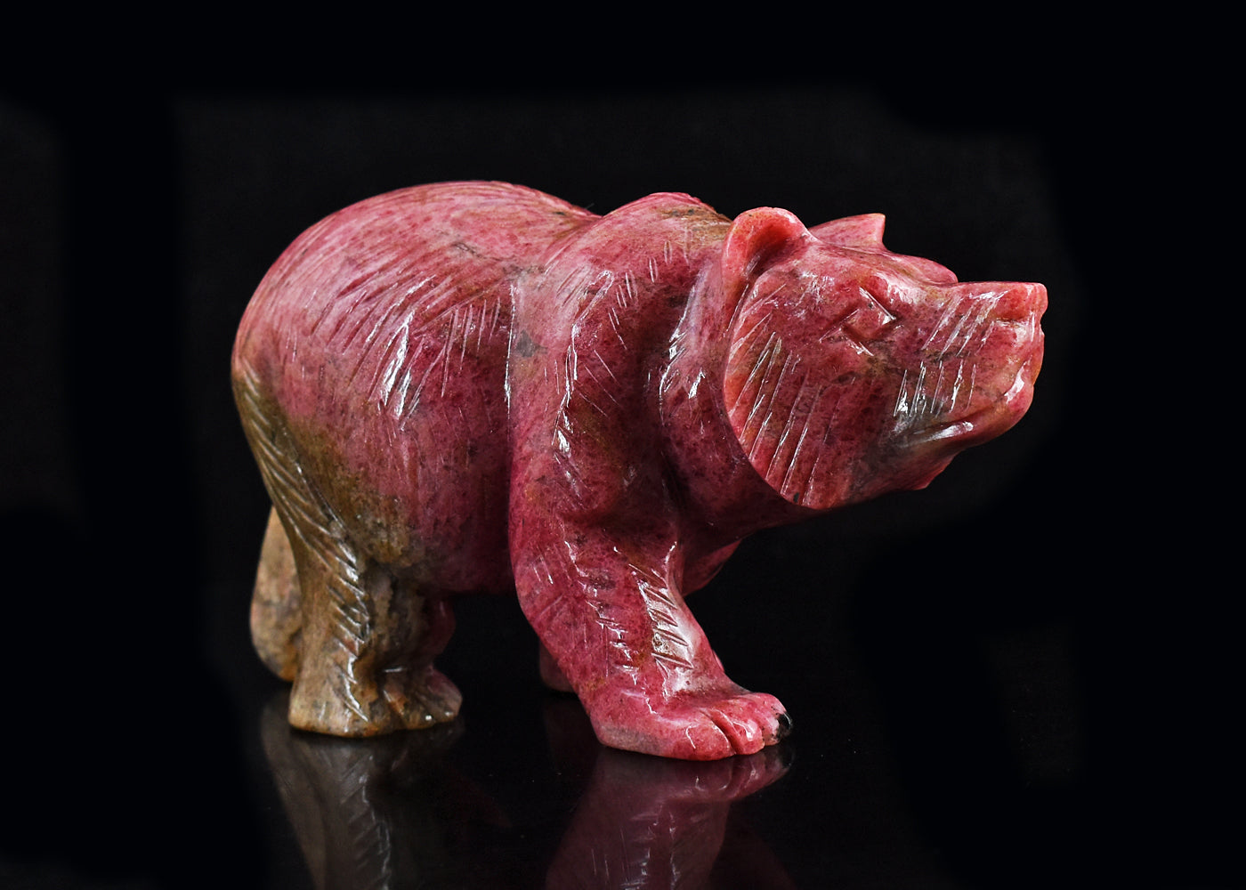 Amazing  3970.00 Cts Genuine Rhodonite  Hand  Carved Crystal  Bear Gemstone Carving