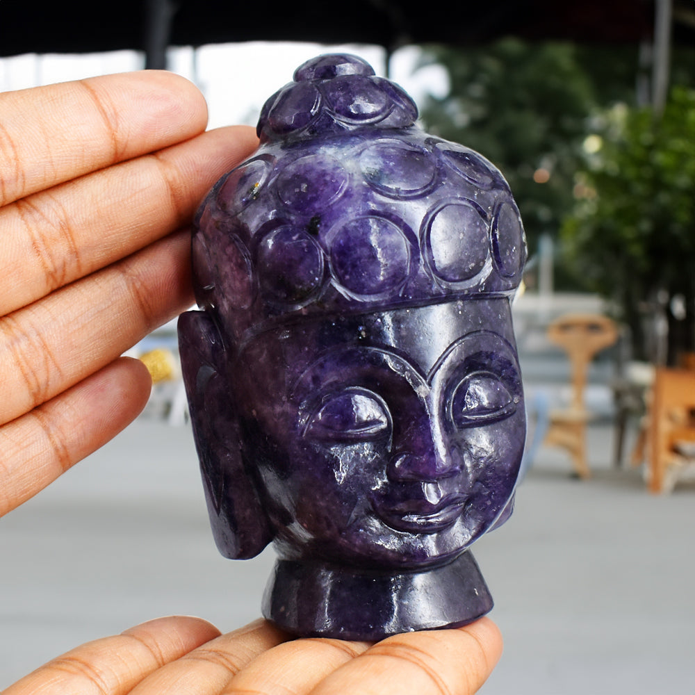 Artisian 1626.00 Carats  Genuine Lepidolite Hand Carved Crystal Gemstone Buddha Head Carving