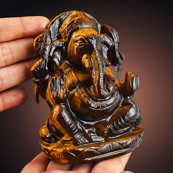 Craftsmen 2589.00 Cts Genuine Tiger Eye Hand Carved Crystal Gemstone Carving Lord Ganesha