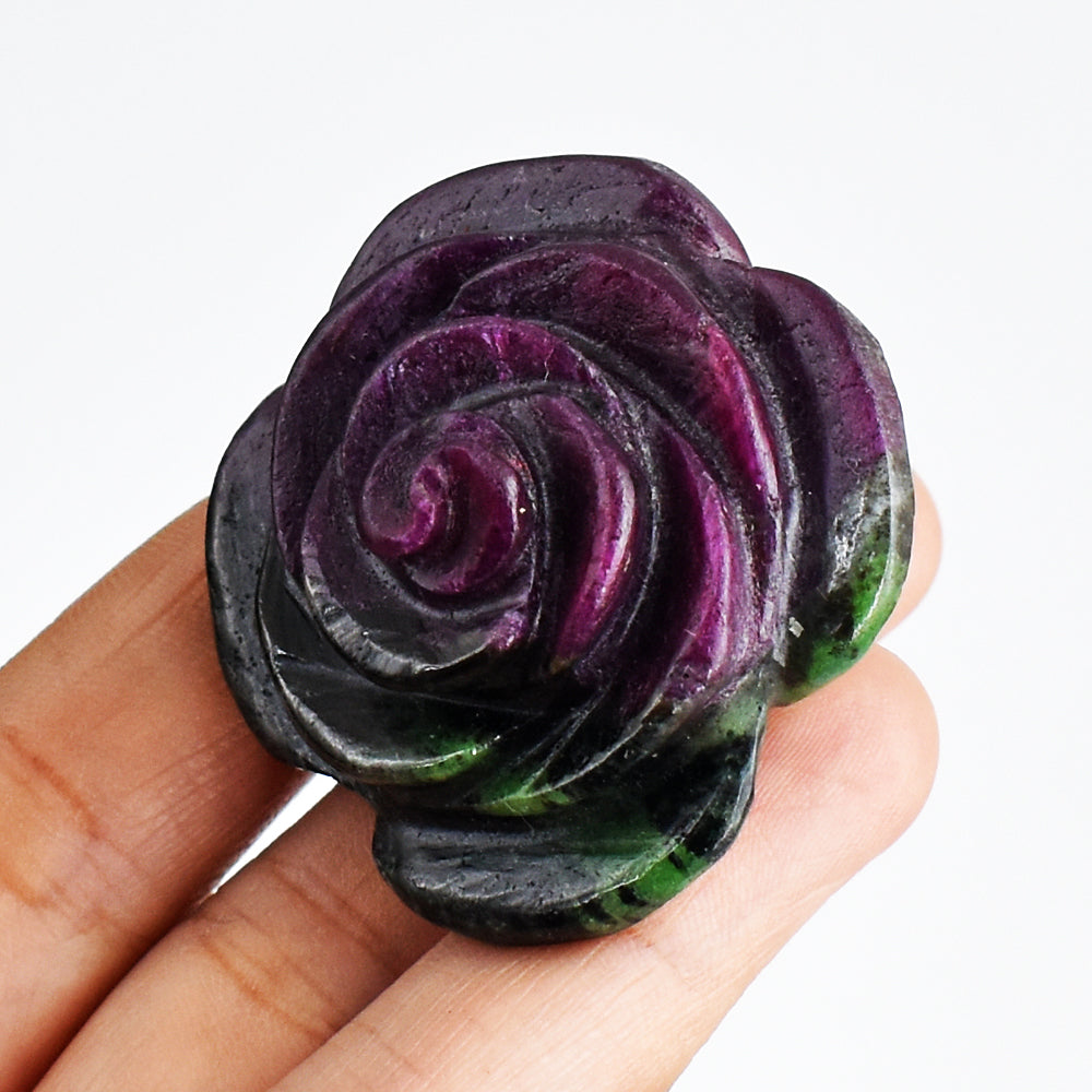 Beautiful 266.00  Carats  Genuine  Ruby  Zoisite  Hand Carved Crystal  Rose Gemstone Carving