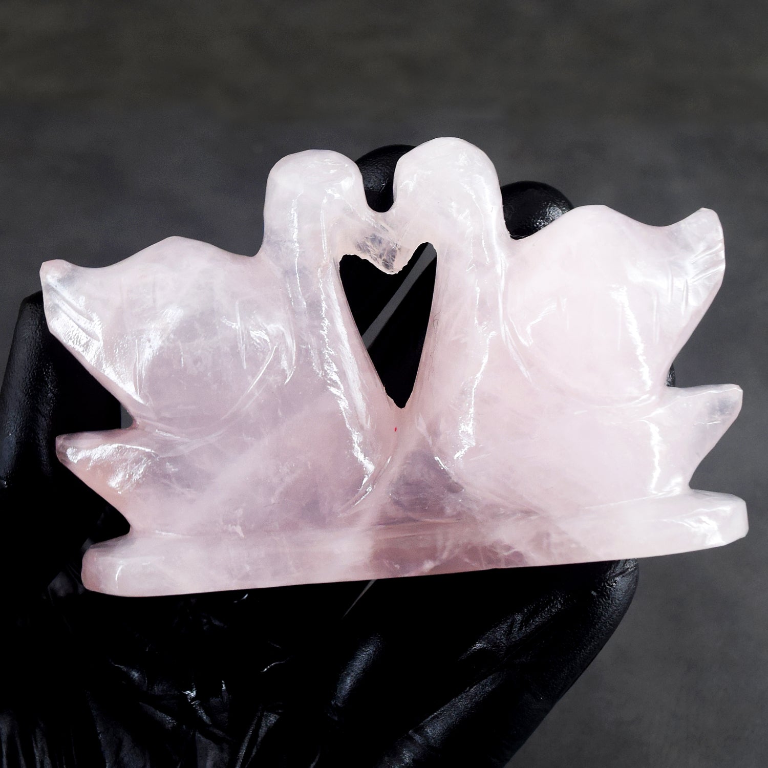 Natural 783.00 Cts Genuine Rose Quartz Hand Carved Premium Love Swan Pair