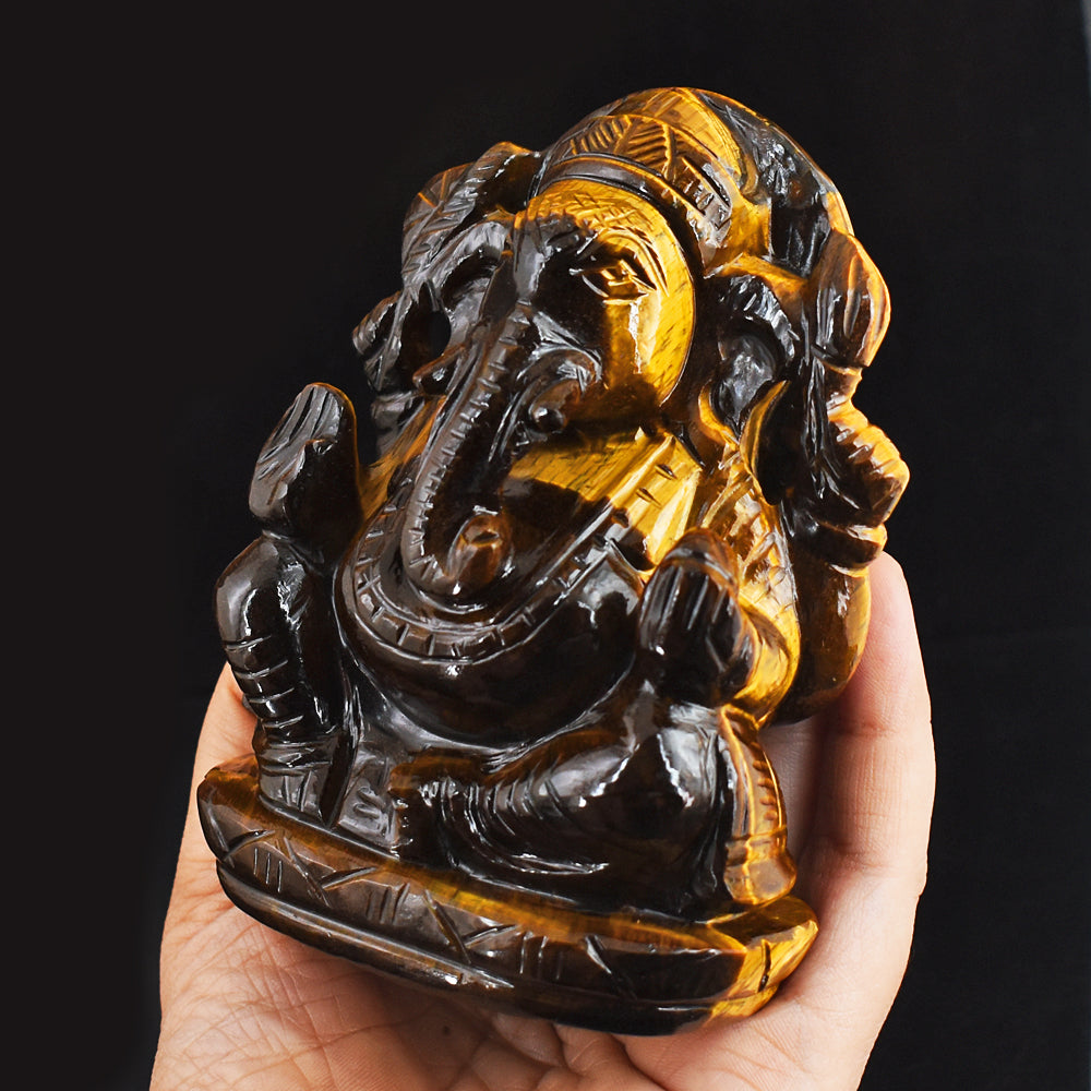 Craftsmen 2589.00 Cts Genuine Tiger Eye Hand Carved Crystal Gemstone Carving Lord Ganesha