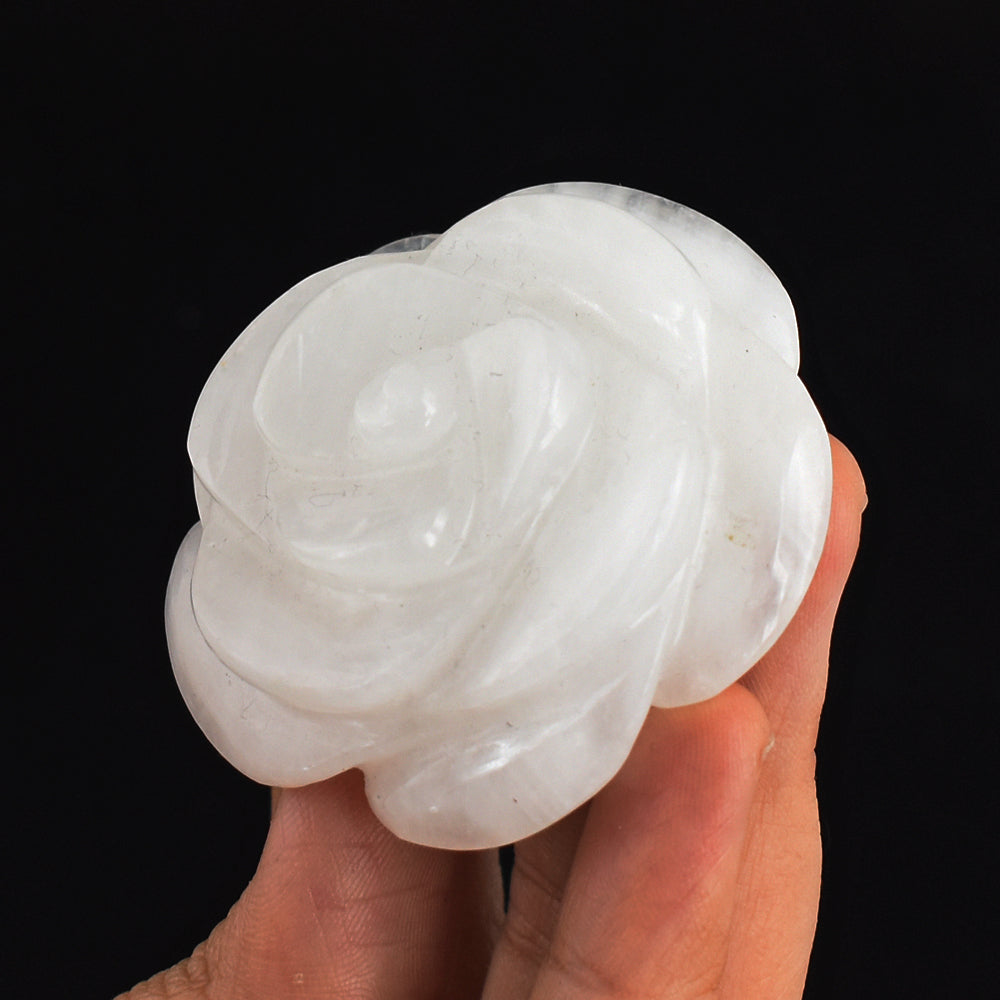 Genuine 336.00 Carats Genuine White  Quartz  Hand Carved Crystal Rose Flower Gemstone Carving