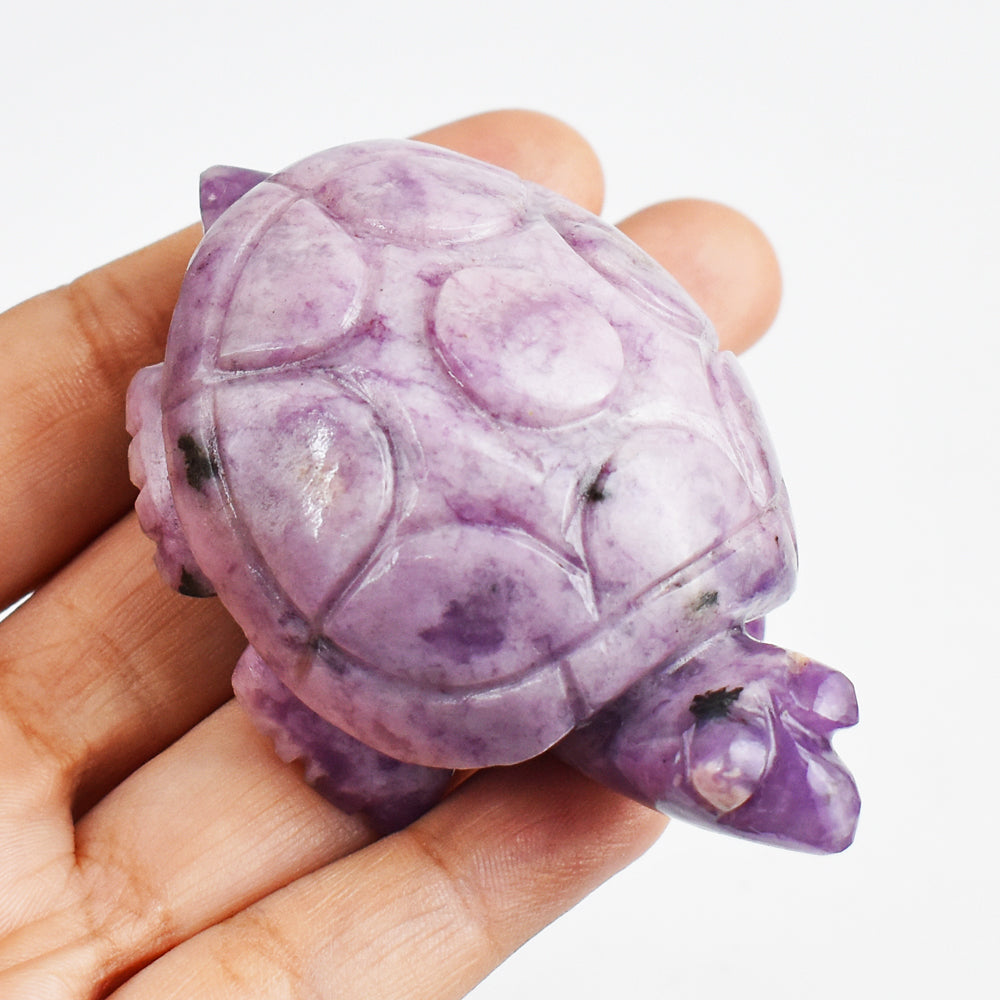 Amazing 614.00 Carats  Genuine Lepidolite Hand Carved Crystal  Gemstone Turtle Carving