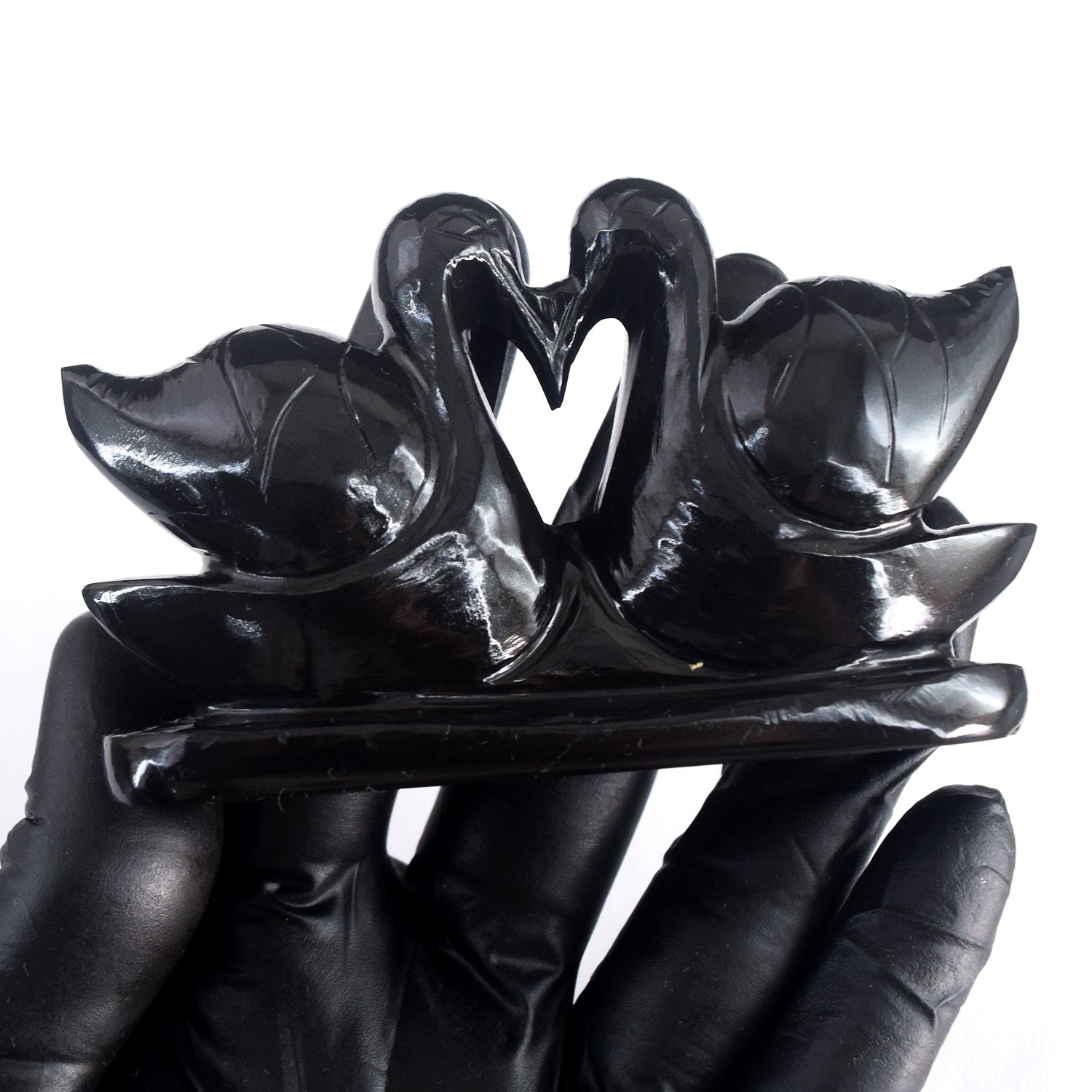 Beautiful  884.00 Cts Genuine Black Tourmaline Carved Love Premium swan Pair