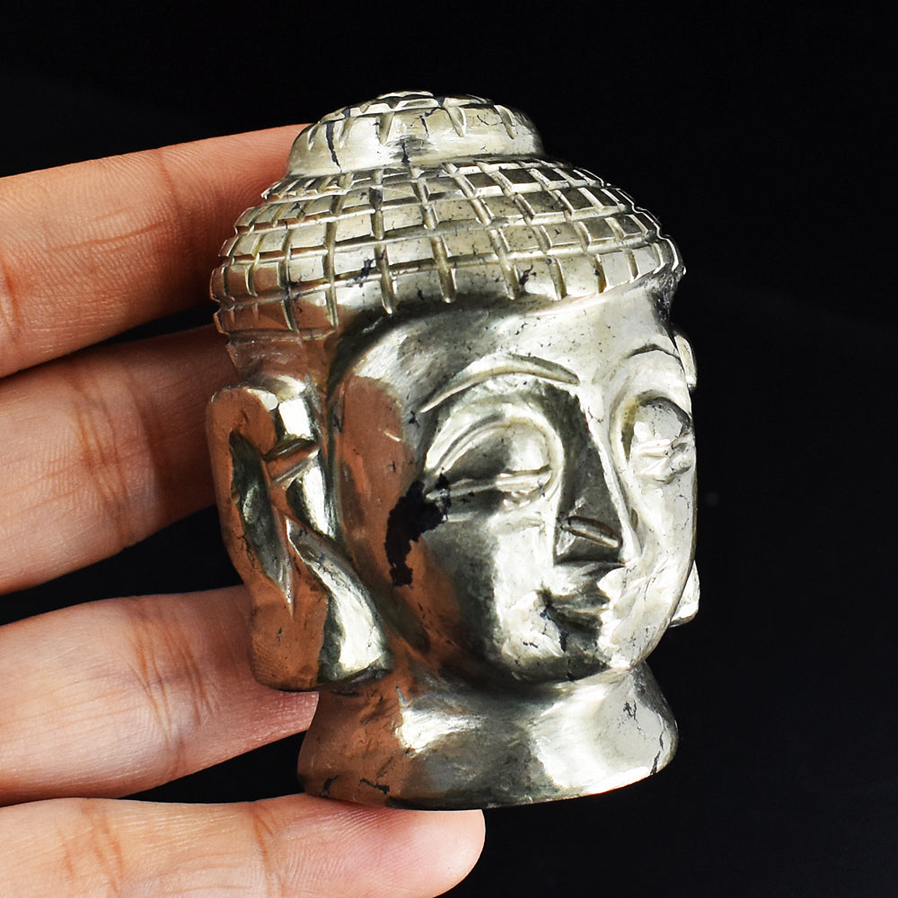 Stunning 1565.00 Cts Genuine Pyrite Hand Carved  Crystal Gemstone Buddha Head  Carving