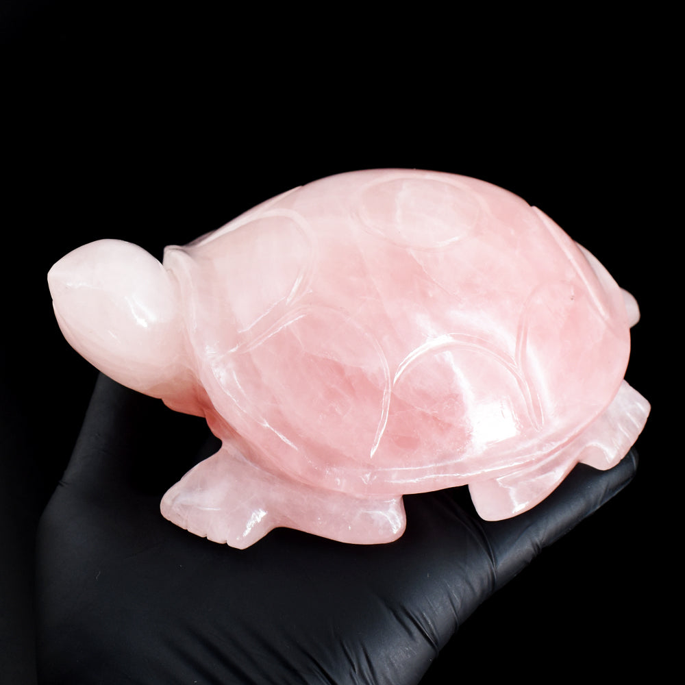Amazing 4206.00 Cts Genuine Pink Rose Quartz Hand Carved Premium Crystal Turtle