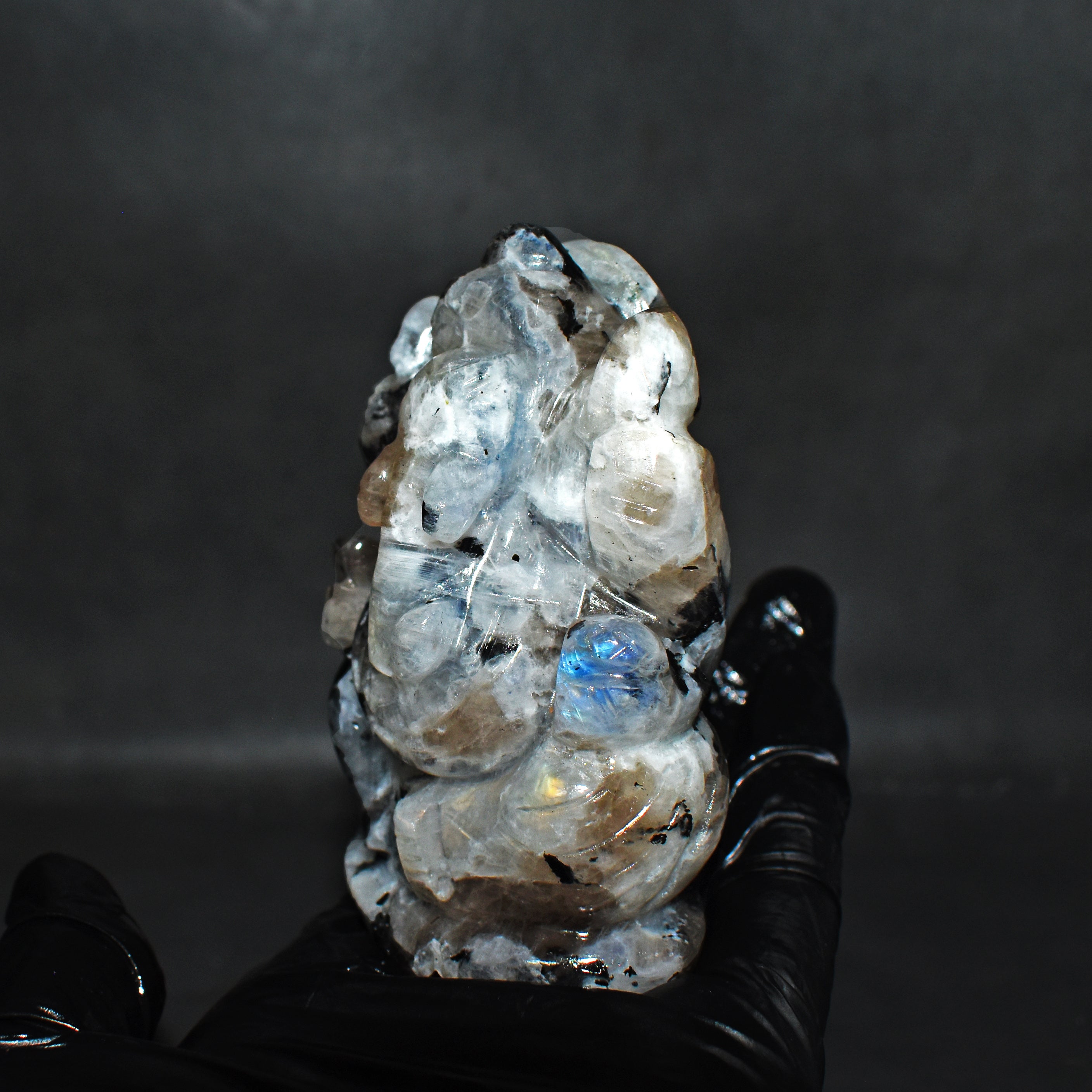 Amazing 1075.00 Cts Genuine Moonstone Divine Hand Carved  Lord Ganesha Idol Gemstone Carving