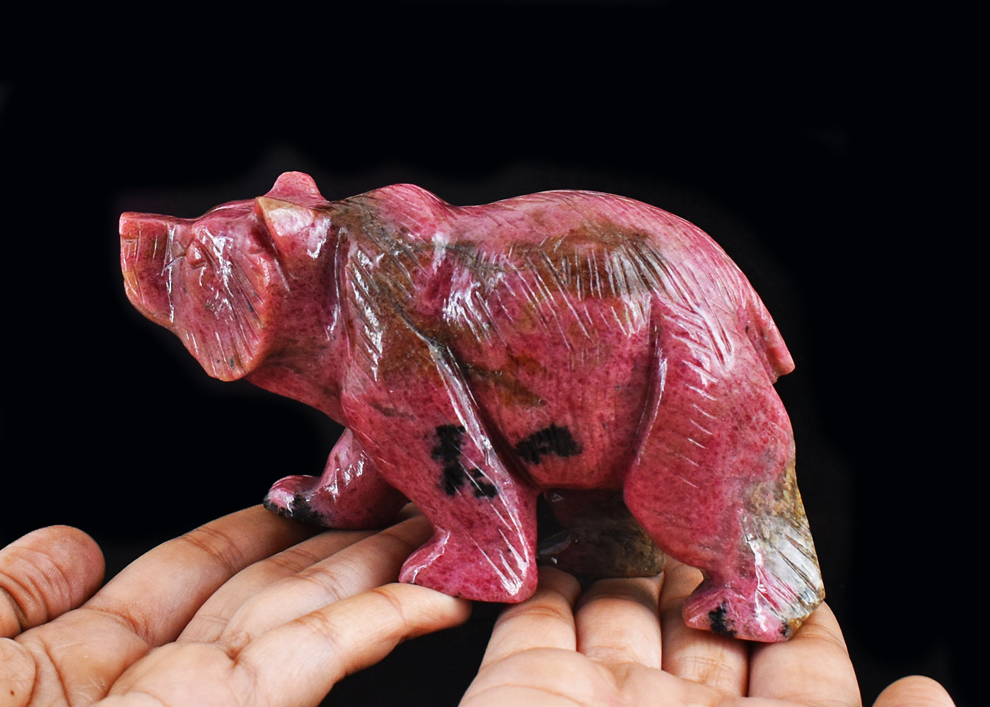 Amazing  3970.00 Cts Genuine Rhodonite  Hand  Carved Crystal  Bear Gemstone Carving