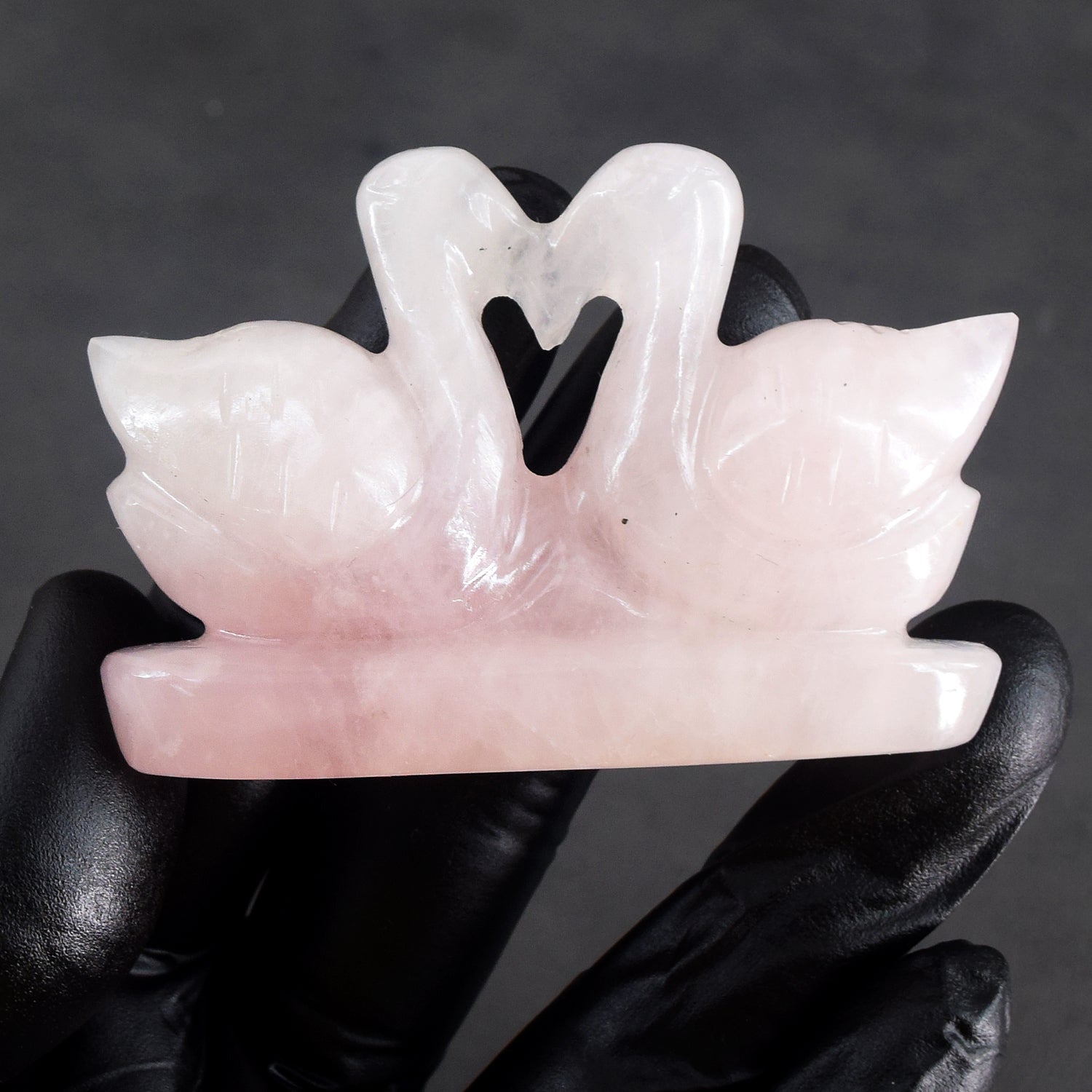 Lovely 367.00 Cts Genuine Rose Quartz Carved Premium Love Swan Pair