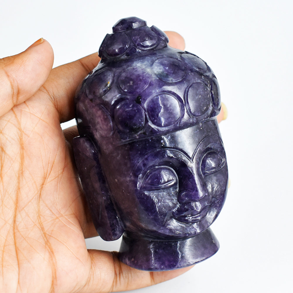 Artisian 1626.00 Carats  Genuine Lepidolite Hand Carved Crystal Gemstone Buddha Head Carving