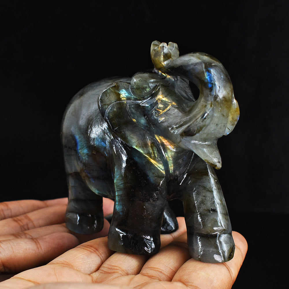 Amazing Flash Labradorite 1388.00 Cts Genuine Hand Carved Crystal Gemstone Carving Elephant