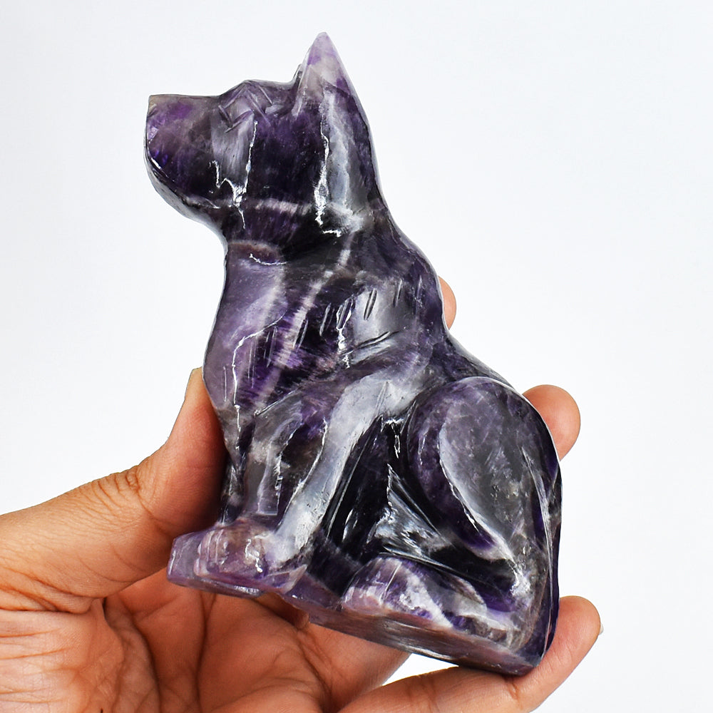Amazing 1562.00 Carats Genuine Amethyst Hand Carved  Crystal Gemstone Carving Dog