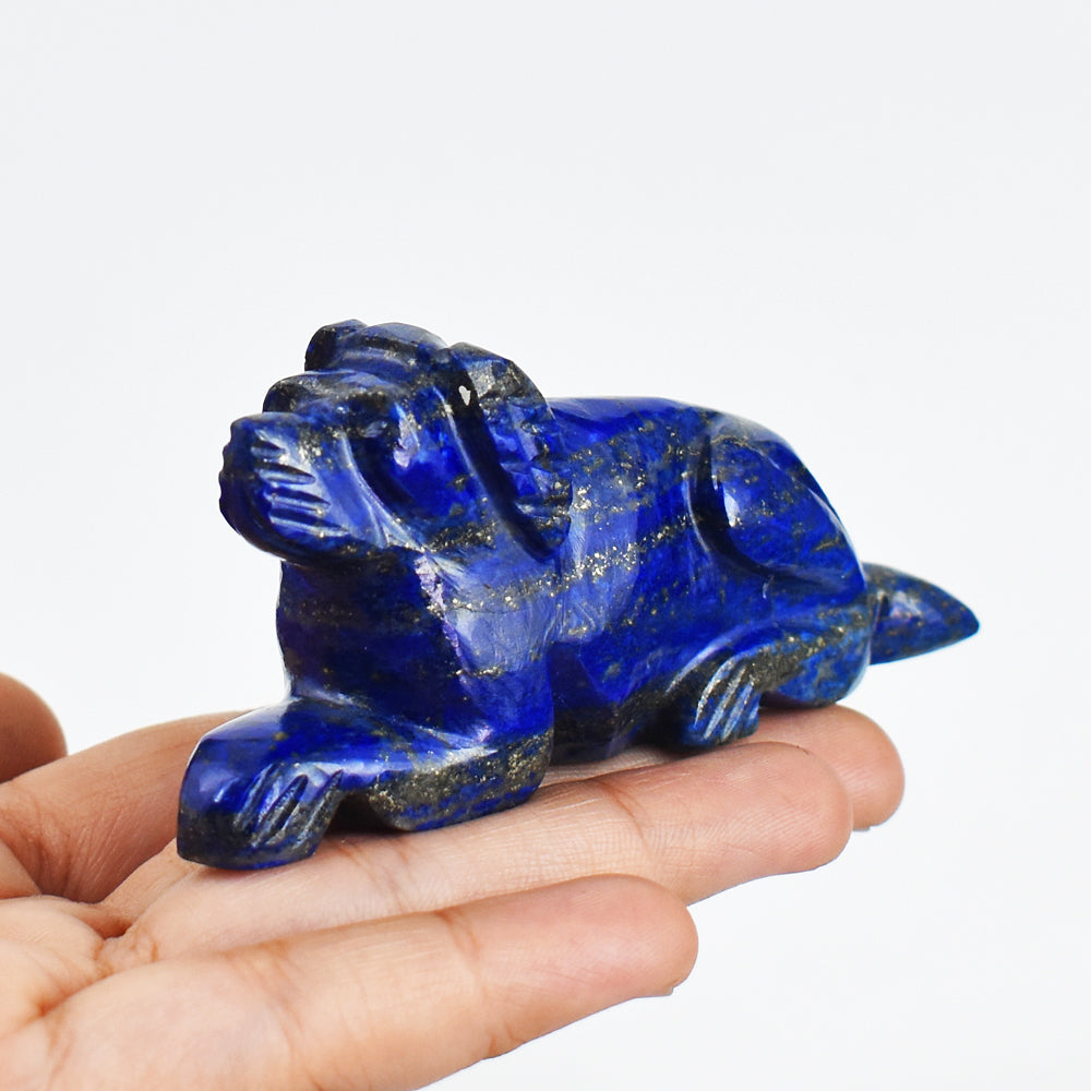 Amazing 604.00 Carats  Genuine Lapis Lazuli Hand Carved  Crystal Gemstone Carving Dog