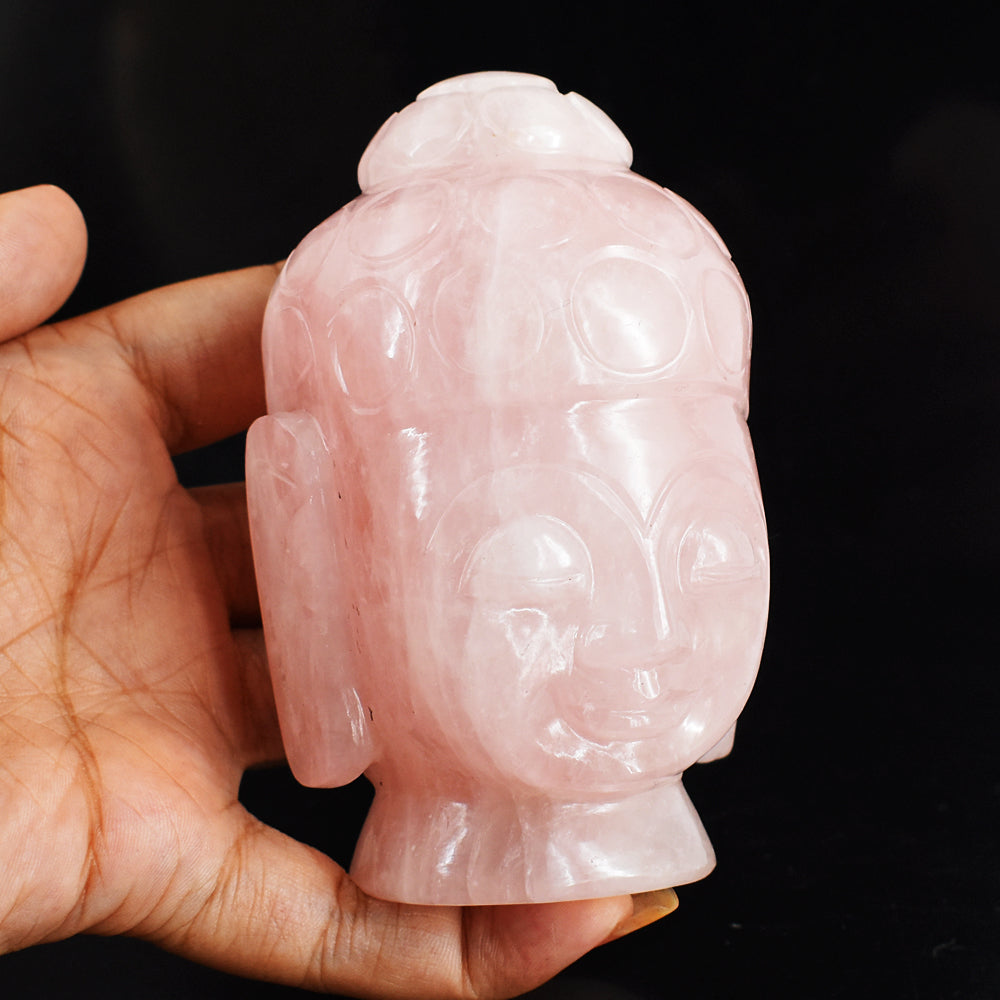 Natural 2107.00 Cts Genuine  Pink Rose Quartz  Hand Carved Crystal Gemstone Buddha Head Carving