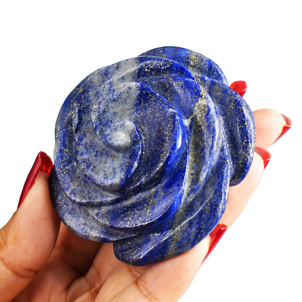 Beautiful 582.00 Carats Blue  Lapis  Lazuli  Hand  Carved  Genuine Carving Rose Flower Gemstone