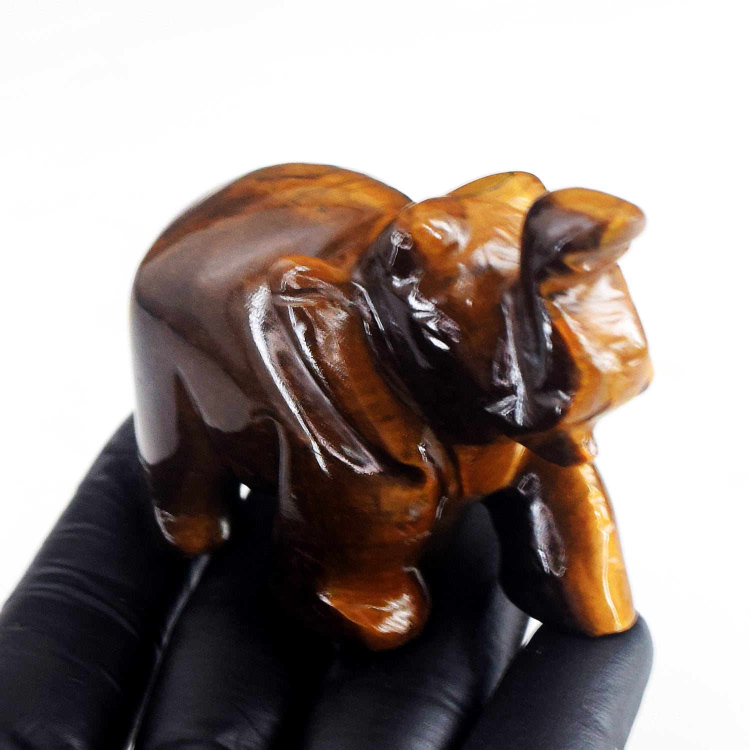 Artisian 686.00 Cts Genuine Tiger Eye Carved Crystal Premium Elephant