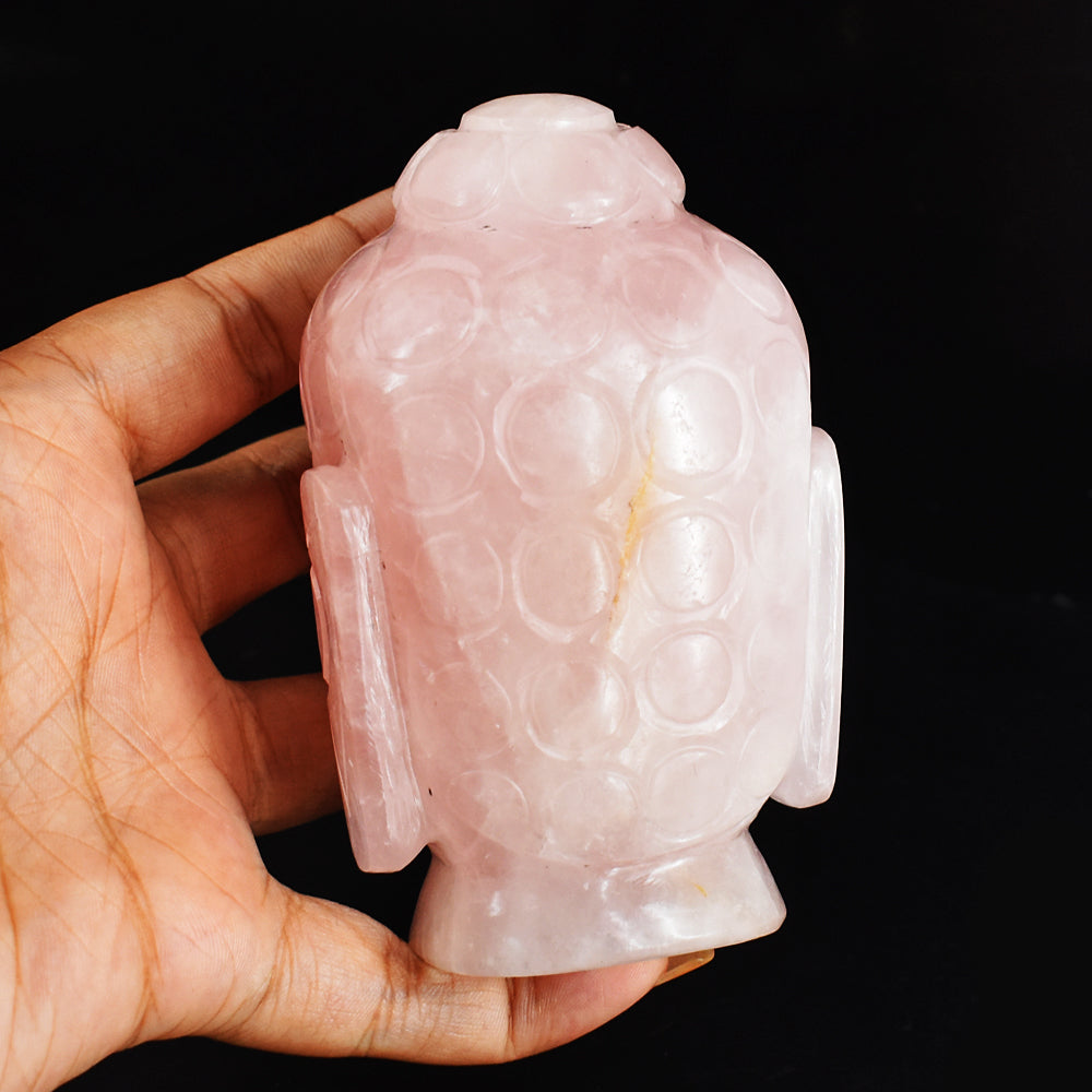 Natural 2107.00 Cts Genuine  Pink Rose Quartz  Hand Carved Crystal Gemstone Buddha Head Carving