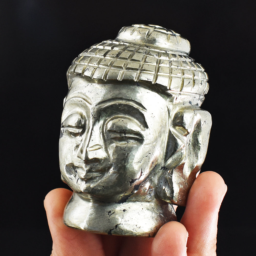 Stunning 1565.00 Cts Genuine Pyrite Hand Carved  Crystal Gemstone Buddha Head  Carving