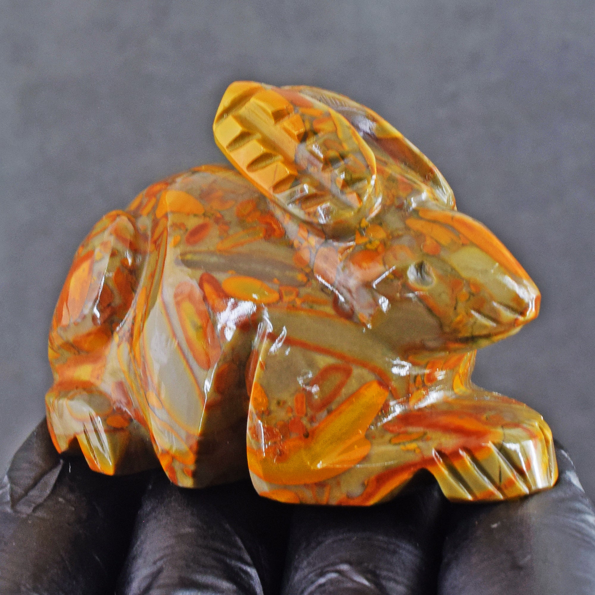 Exclusive 538.00 Cts Genuine Fruit Jasper Carved Bunny 2026 Collection