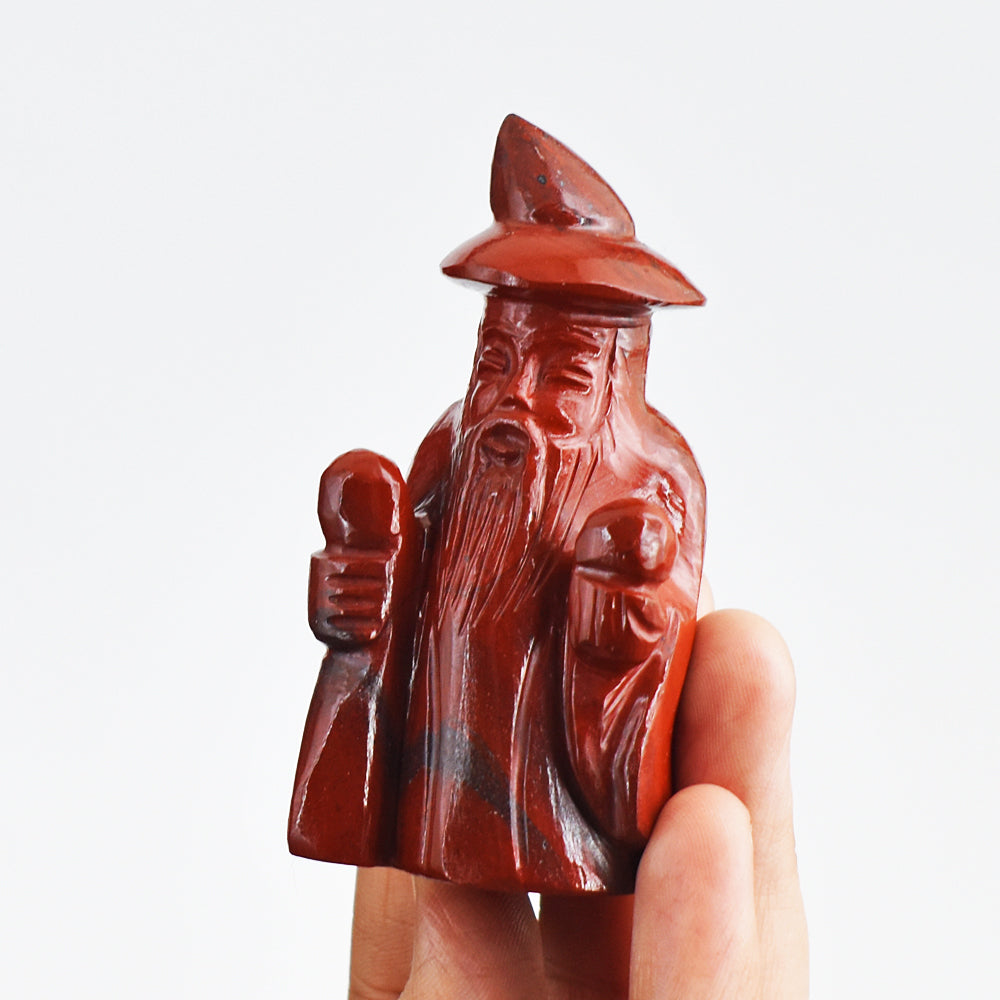 Amazing  515.00 Carats  Genuine Red Jasper Hand Carved Crystal Gemstone Wizard Carving
