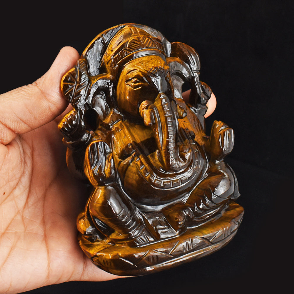 Craftsmen 2589.00 Cts Genuine Tiger Eye Hand Carved Crystal Gemstone Carving Lord Ganesha