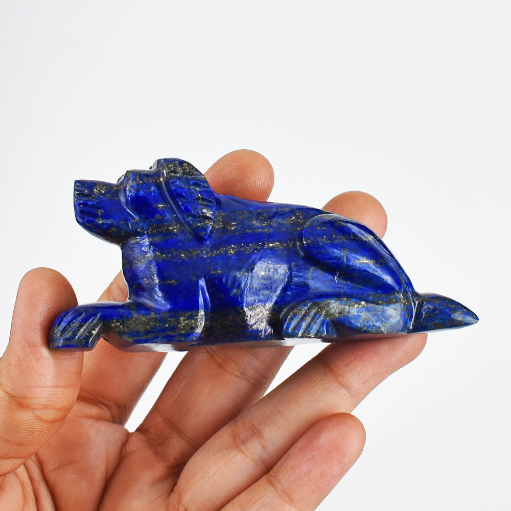 Amazing 604.00 Carats  Genuine Lapis Lazuli Hand Carved  Crystal Gemstone Carving Dog