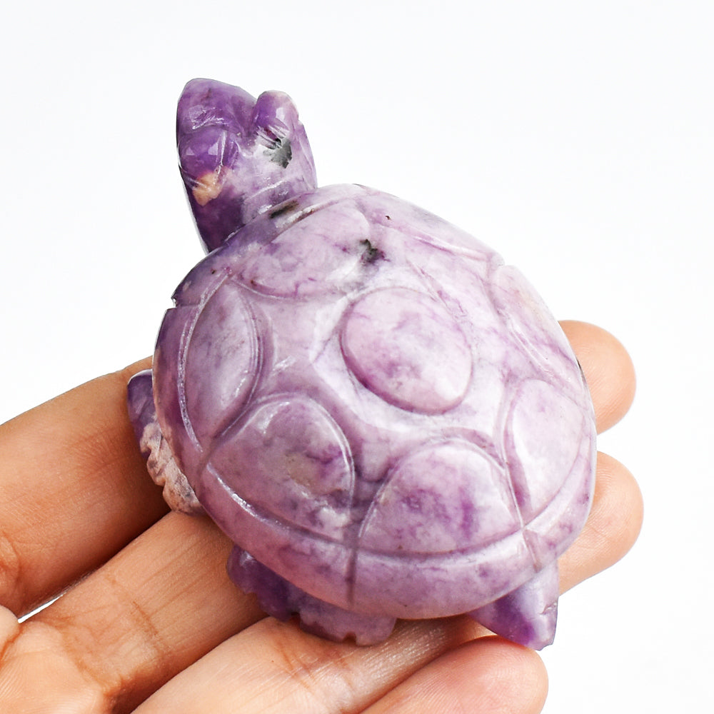 Amazing 614.00 Carats  Genuine Lepidolite Hand Carved Crystal  Gemstone Turtle Carving