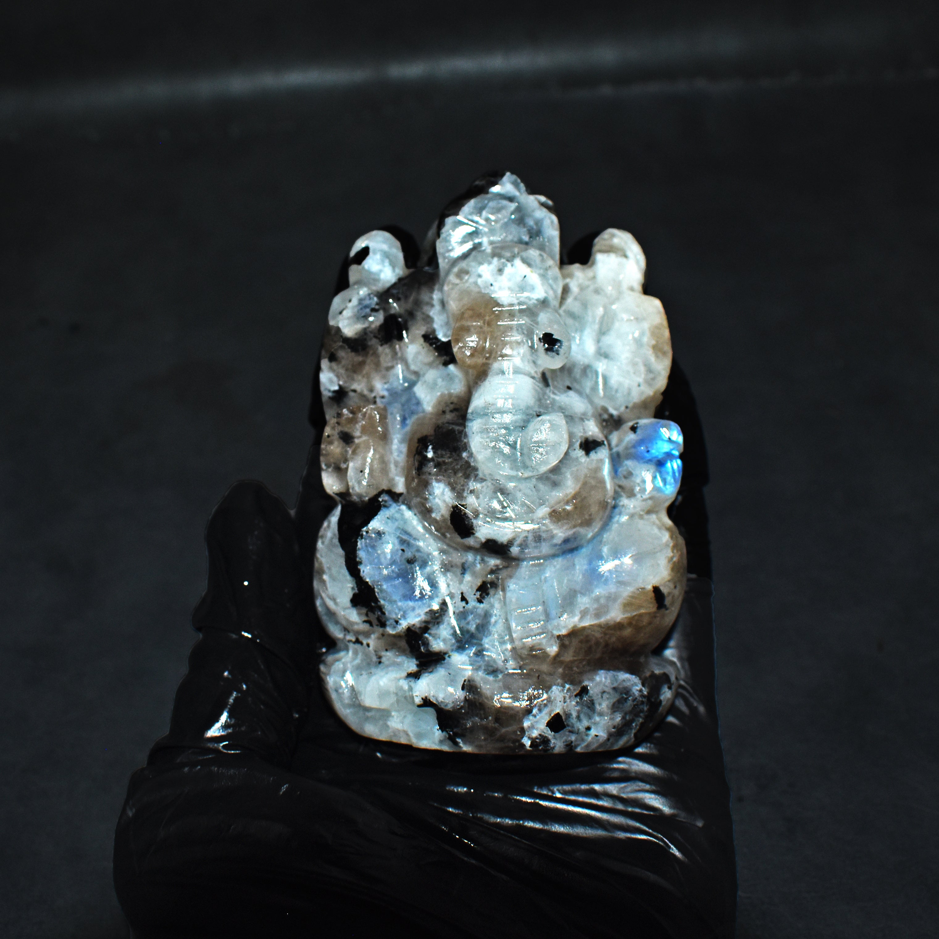 Amazing 1075.00 Cts Genuine Moonstone Divine Hand Carved  Lord Ganesha Idol Gemstone Carving