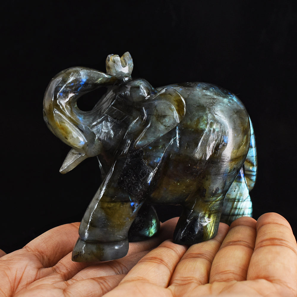 Amazing Flash Labradorite 1388.00 Cts Genuine Hand Carved Crystal Gemstone Carving Elephant