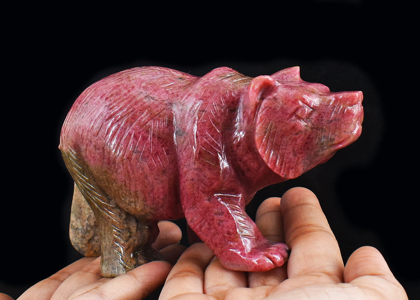 Amazing  3970.00 Cts Genuine Rhodonite  Hand  Carved Crystal  Bear Gemstone Carving