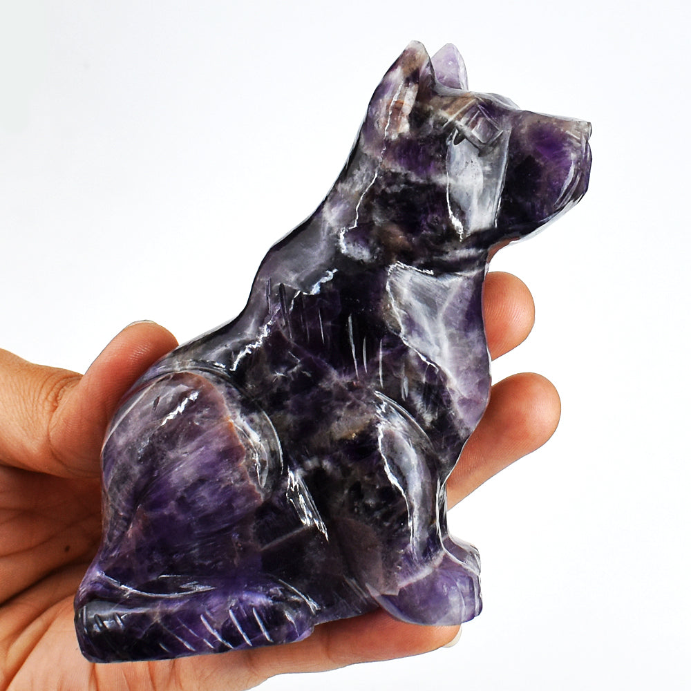 Amazing 1562.00 Carats Genuine Amethyst Hand Carved  Crystal Gemstone Carving Dog