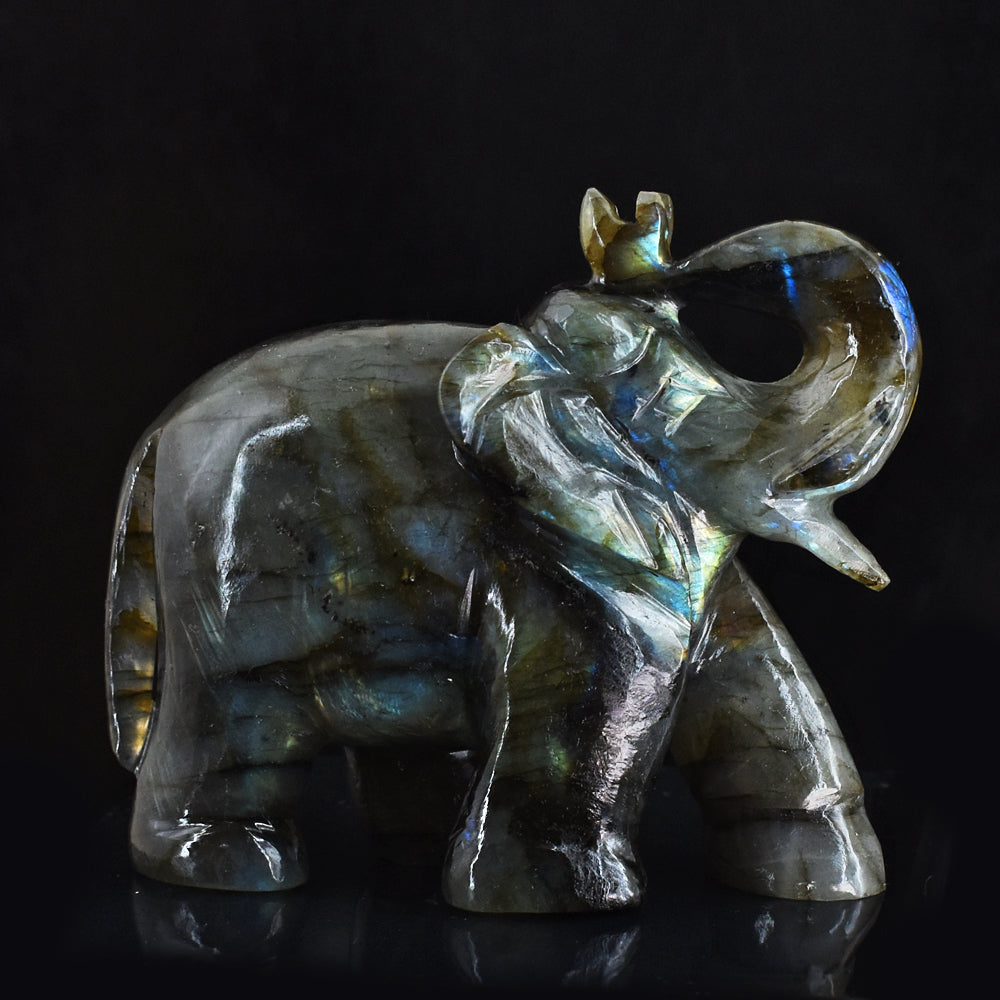 Amazing Flash Labradorite 1388.00 Cts Genuine Hand Carved Crystal Gemstone Carving Elephant